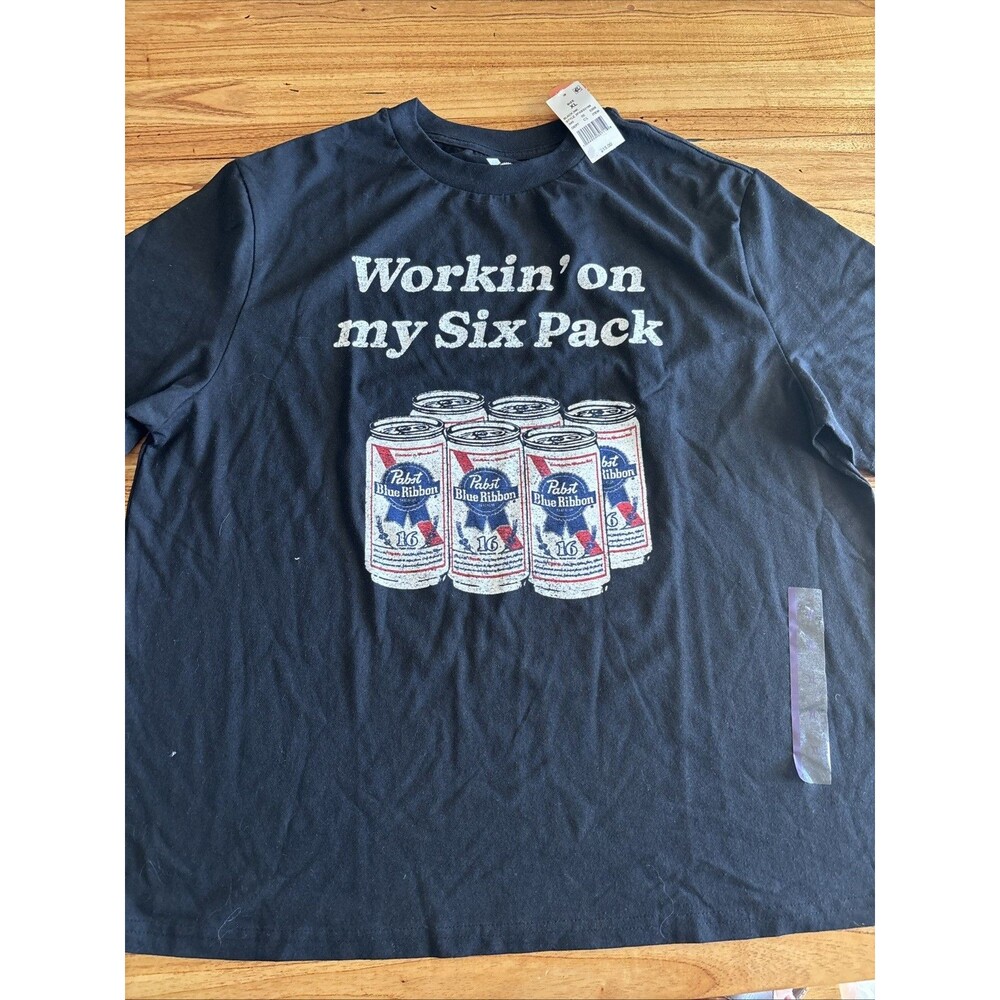 Workin on my Six Pack Pabst Blue Ribbon Graphic T-Shirt in Black XL